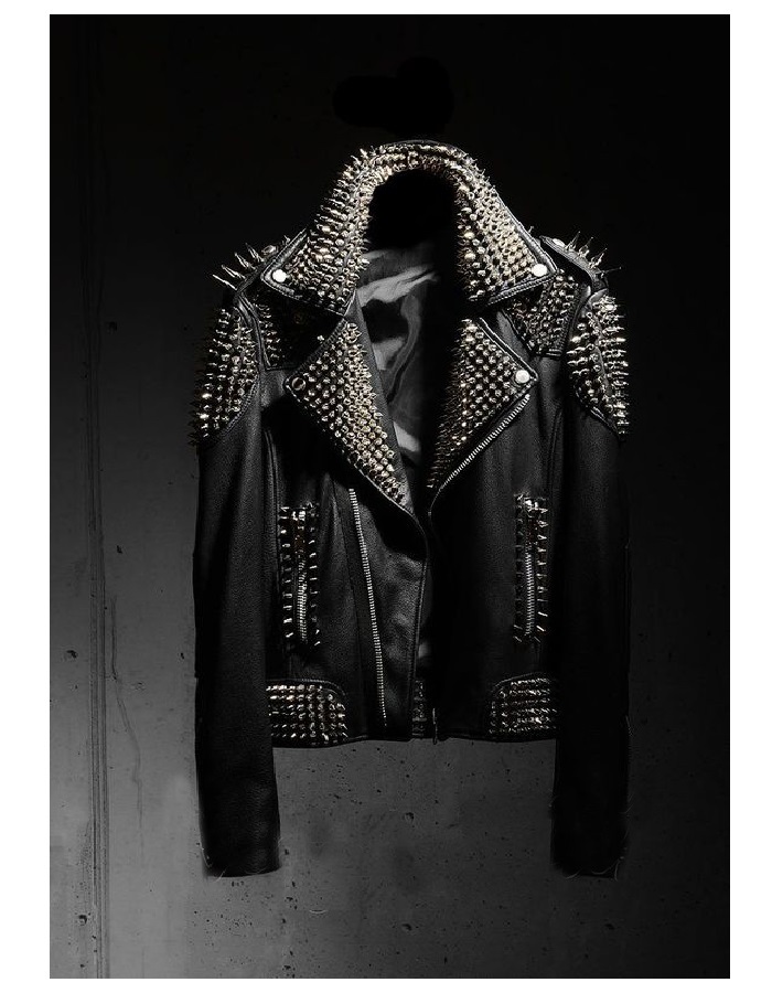 Men's Spiked Punk Jacket, Cowhide Leather Jacket, Studded Gothic Jacket,