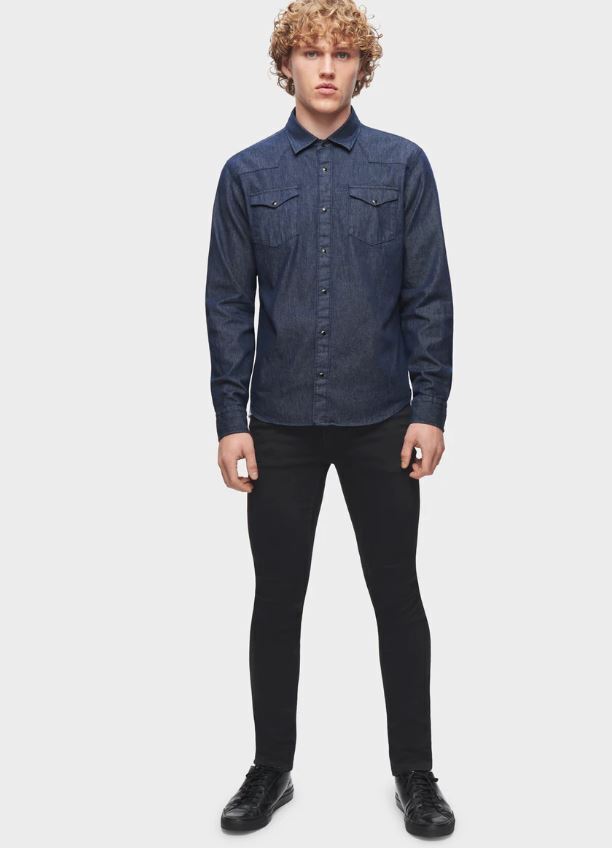 DSTLD Men's Indigo Western Shirt, XL- Casual Button-Down Shirts