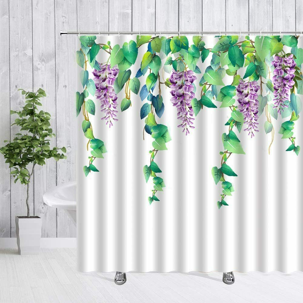 Purple Green White Wisteria Weeping Floral Farmhouse Fabric Shower ...