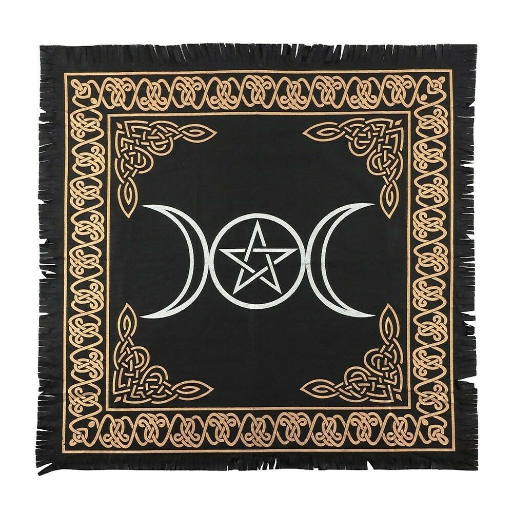 wicca/new age/pagan/GOTH/ 65x65cm black cotton Triple Moon Pentacle  Altar Cloth