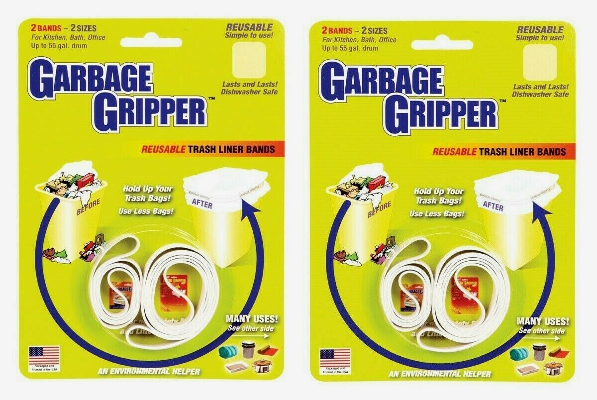 2pk GARBAGE BAG GRIPER Trash Bin Liner Bands 2ea Holds Different Sizes REUSE 530