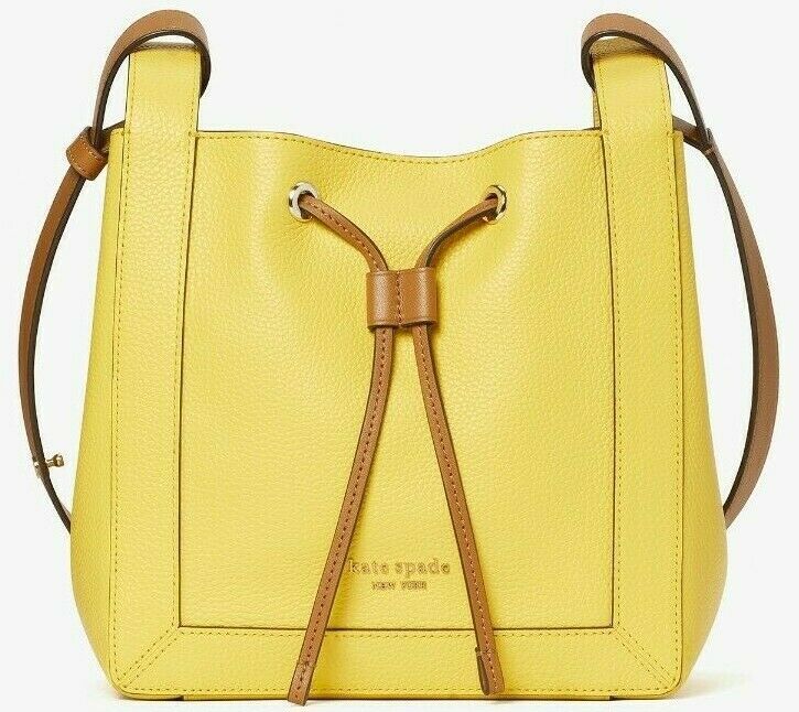 Kate Spade Grab Small Bucket Bag Yellow Leather PXR00420 Shoulder NWT $298 MSRP