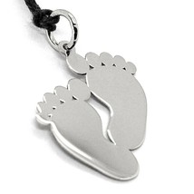 Solid 18K White Gold 19mm 0.75" Footprint Pendant, Foots Birth Charm Italy Made - $177.00