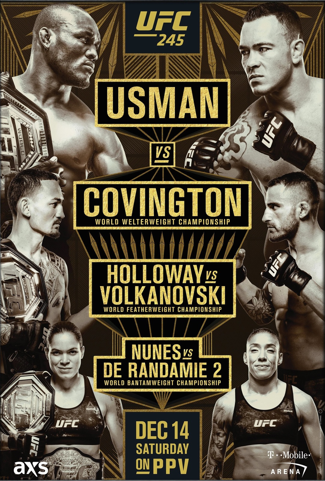 UFC 245 Fight Poster | Usman vs Covington | Holloway vs Volkanovski | NEW | USA