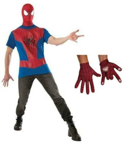 Mens Marvel Spiderman Shirt, Mask & Gloves 4 Pc Halloween Costume-sz L 46