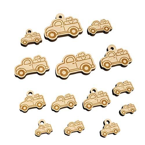 Cute Truck with Hearts Mini Wood Shape Charms Jewelry DIY Craft - 30mm (6pcs) -