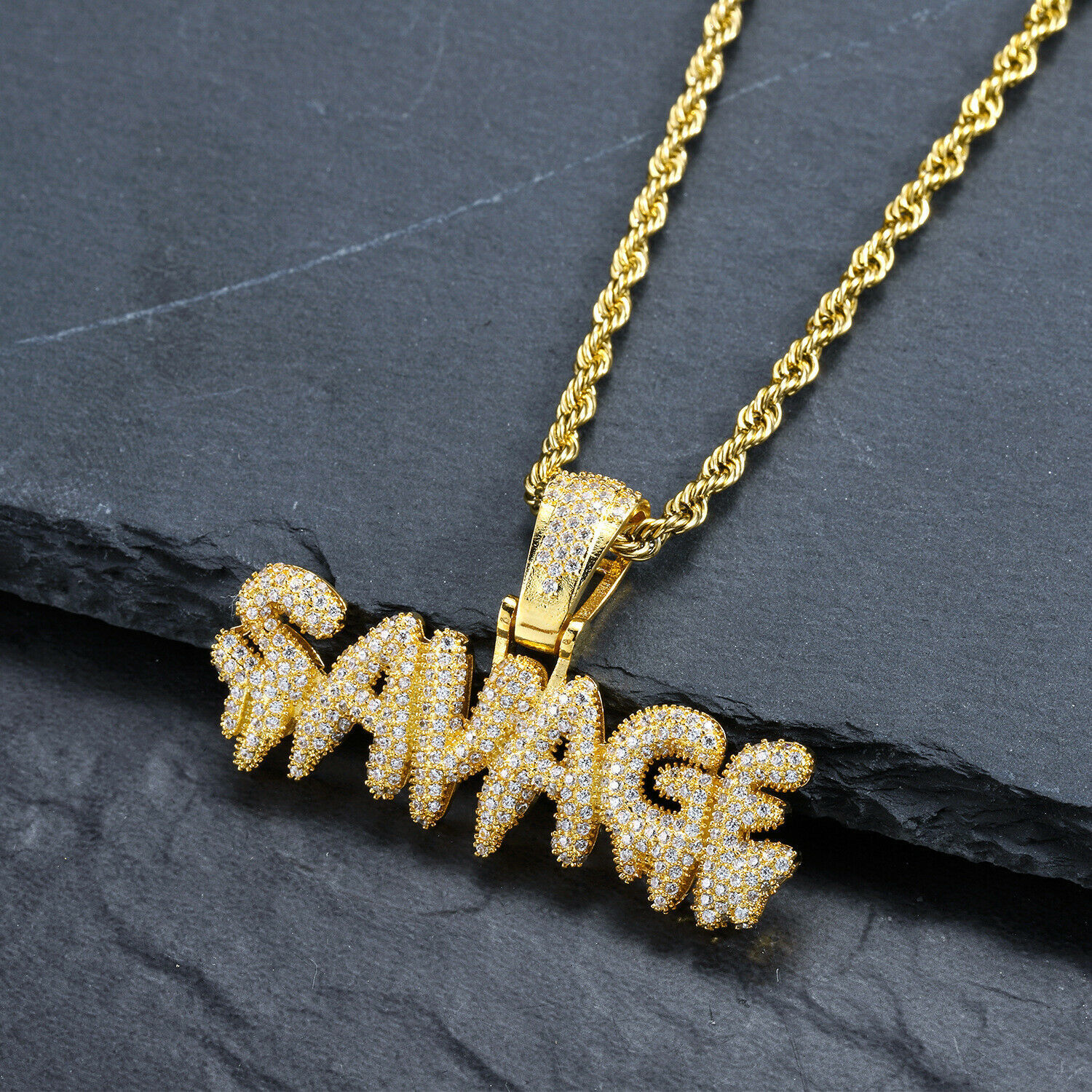 Hip Hop Iced Drip SAVAGE Pendant & 3mm 24