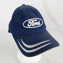 Ford logo Blue Baseball Cap One Size Fit Most Hook Loop Closure Two Stripe Visor - $19.35