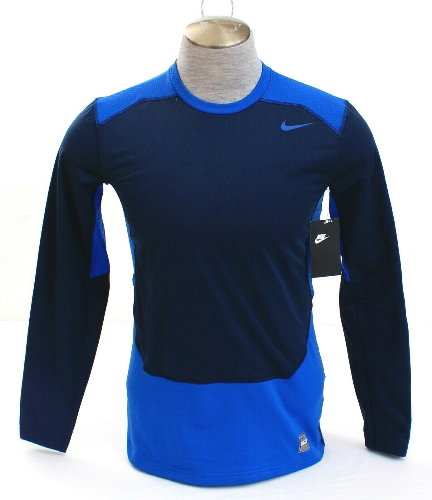 Nike Dri Fit Pro Combat Blue HyperWarm Shield Fitted Long Sleeve Shirt ...