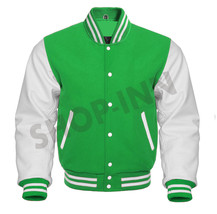 Letterman Baseball Varsity Bomber College Kelly Green Wool White Sleeves... - $79.99+