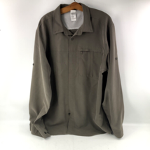 The North Face Button Shirt Men's XL Forest Green Outdoor Long Sleeve Zip Pocket - $34.64