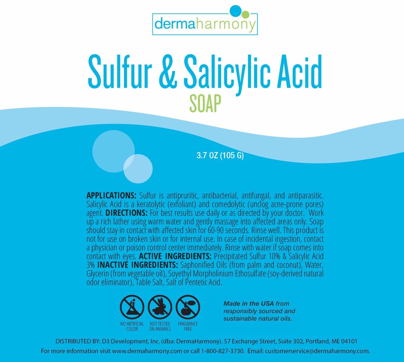 10 Sulfur & 3 Salicylic Acid Bar Soap DermaHarmony 3.7 oz Three