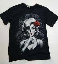 Men&#39;s T-Shirt Graphic Marilyn Monroe 1/2 Skull Sugar Rose Black Sizes S ... - $19.00