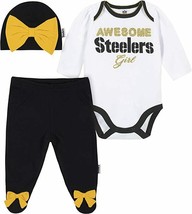 NFL Pittsburgh Steelers Bodysuit Footed Pants Cap Set Size 6-9 Month Gerber - $29.99