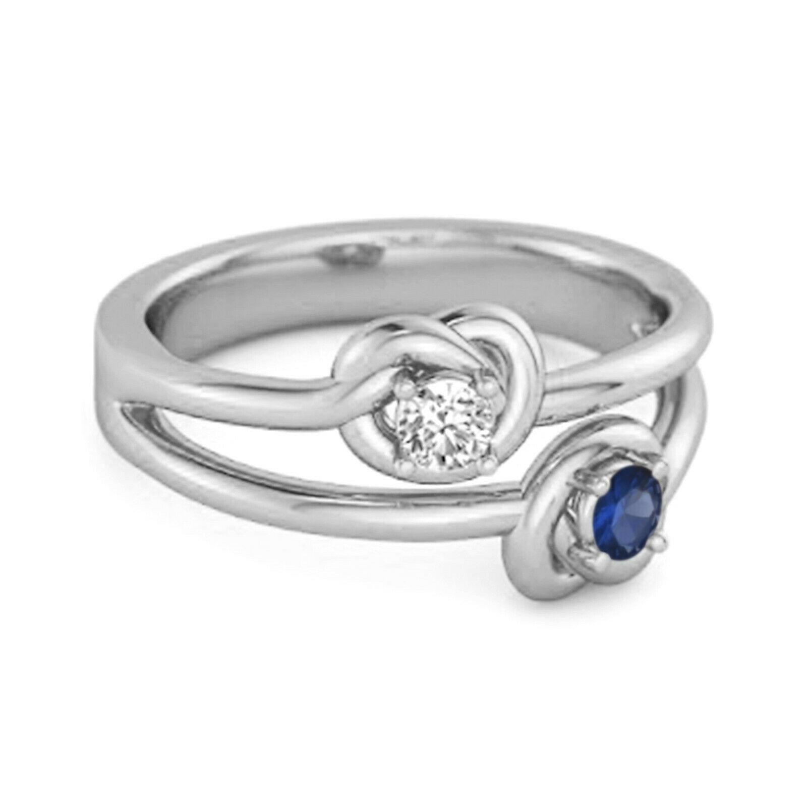 Love Knot 0.10 Cts Blue Sapphire 9k White Gold He She Promise Ring