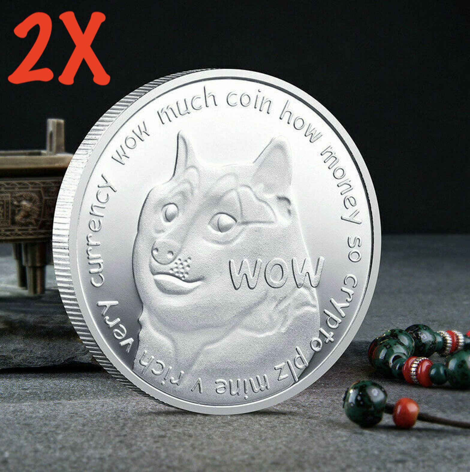 2x DogeCoin - Doge Coin - CryptoCurrency Physical Silver Plated Coin - Shiba Inu