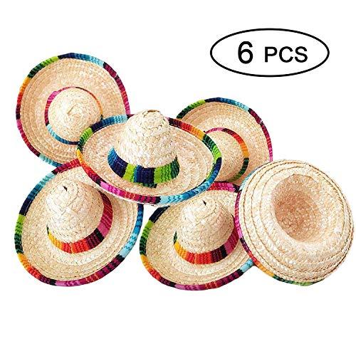 6 Pack Natural Straw Mini Sombrero Hat/Mini Mexican Hat, Tabletop Party ...