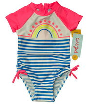 Cat &amp; Jack One Piece Orange Rainbow Blue Strips Toddler Swim Wear Size 1... - $9.46