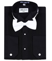 New Berlioni Italy Men's Premium Tuxedo Dress Shirt Wingtip Collar Bow-Tie Black
