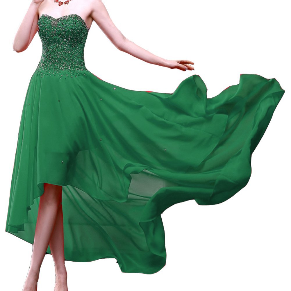 Kivary Beaded High Low Chiffon Formal Prom Dresses Evening Gowns Plus Size Green