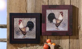 Rooster Framed Prints Stretched Canvas Set of 2 - 18"x 18" Farm Country Chicken