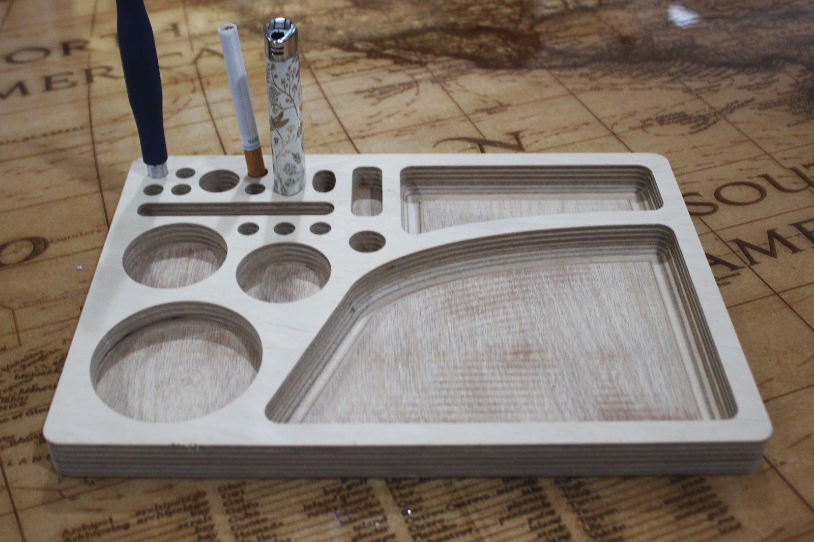 Custom Made Wood Rolling Tray Smoking Papers Stash Blunt Mess Free Home