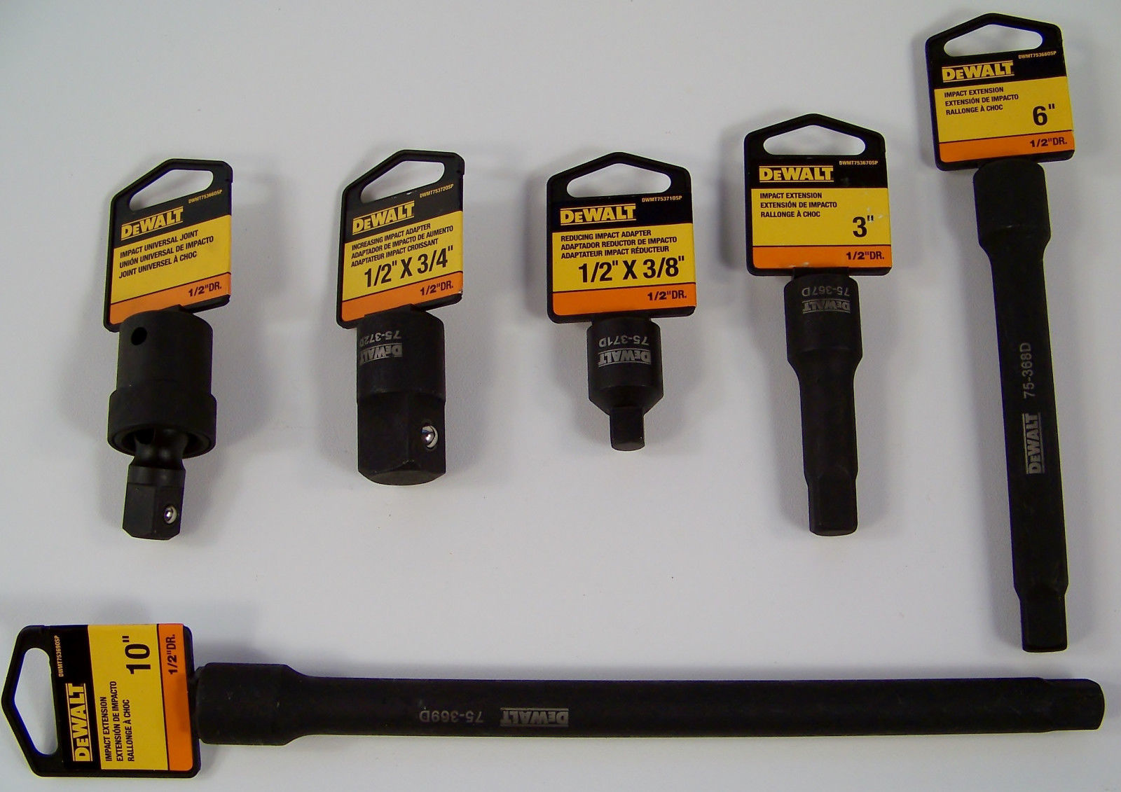 6pc 1/2" Drive DeWalt IMPACT Socket Accessory KIT Extension bars Swivel