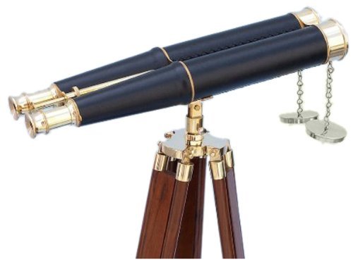 Hampton Nautical Floor Standing Admiral's Brass/Leather Binoculars, 62, Brass