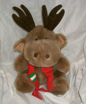 12 "vintage enesco brown christmas moose stuffed animal toy with/red - $23.01