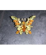 Vintage Juliana Prong Set Citrine and Orange Rhinestones Butterfly Brooc... - $69.00