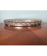 Vintage Large Oval Ormolu Vanity Mirror Tray Gold Roses Filigree w feet~... - $38.61