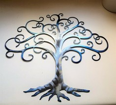 Spirals Tree of Life 17 "High Art from Metal Wall Blue Speckled - $58.11