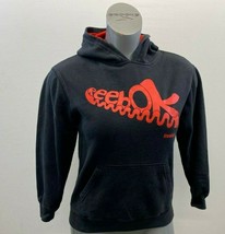 Reebok Girl&#39;s Hoodie Size 12 Black Red Spell Out Long Sleeve Cotton Hoodie - $17.71