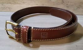 Ralph Lauren Chaps Brown Leather Solid Brass Buckle Belt Size 32/80 Length 37'' - $32.53