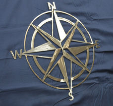24" STEEL NAUTICAL COMPASS ROSE GARDEN WALL ART DECOR SILVER COLOR w CLEAR COAT image 3