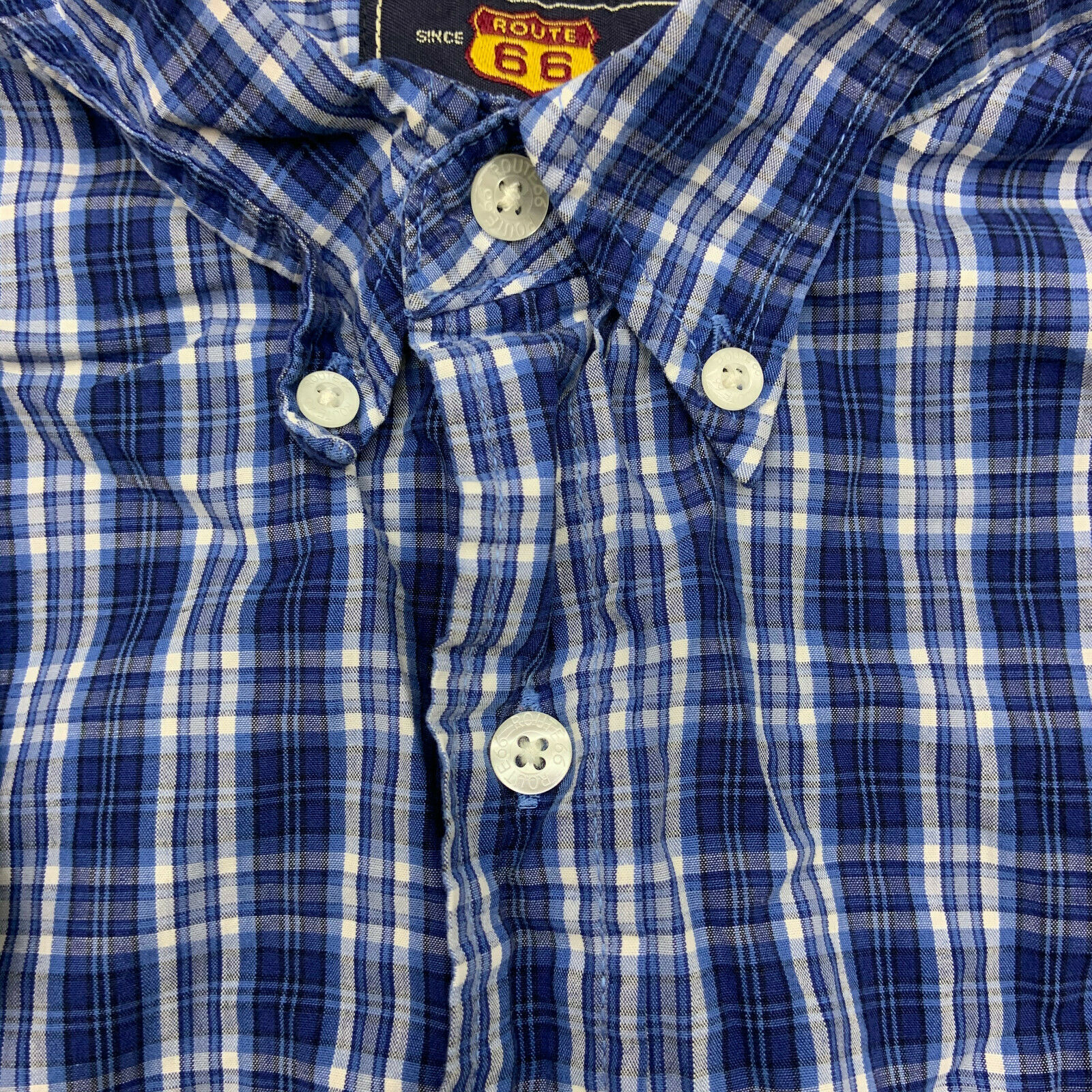 Route 66 Button Up Shirt Mens 2XL Blue Plaid Long Sleeve Casual XXL ...