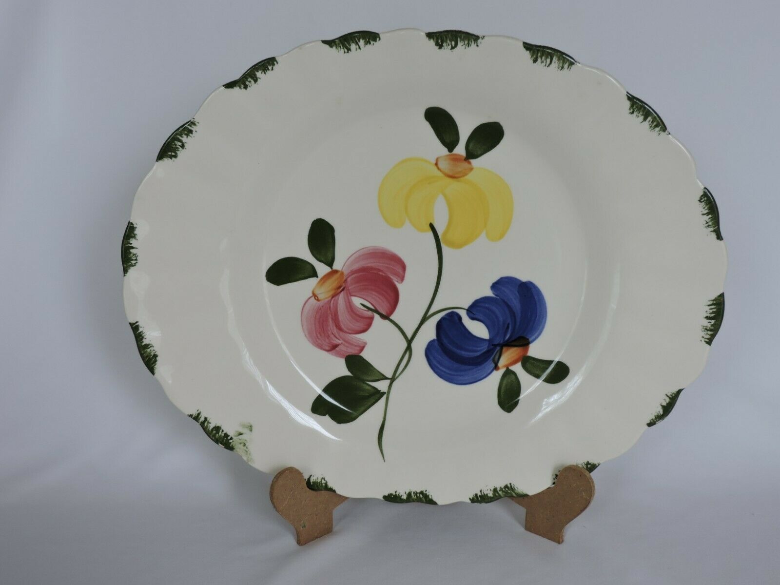 Blue Ridge Pottery Serving Dish Platter Vintage Hand Painted Plate Flower 11.5" - $22.50
