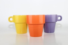 Purple Yellow Orange Flower Pot Shaped Stackable Coffee Mugs - $24.75