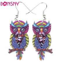 Bonsny Drop Big Long Owl Earrings Acrylic Dangle Earring 2015 News Girls Woman F - $9.39