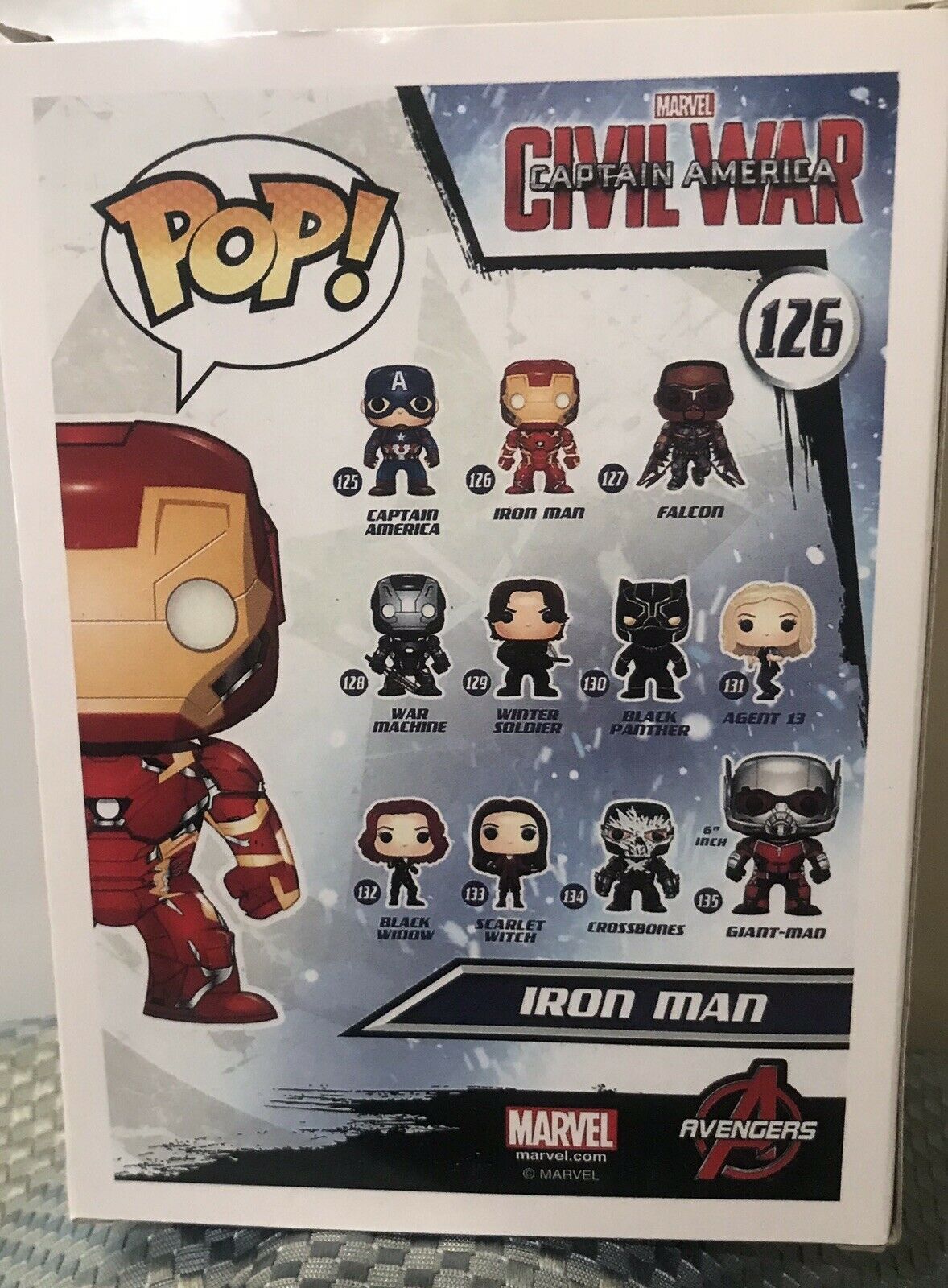 Funko Pop! Marvel Avengers Iron Man #126 Figurine Captain America Civil ...