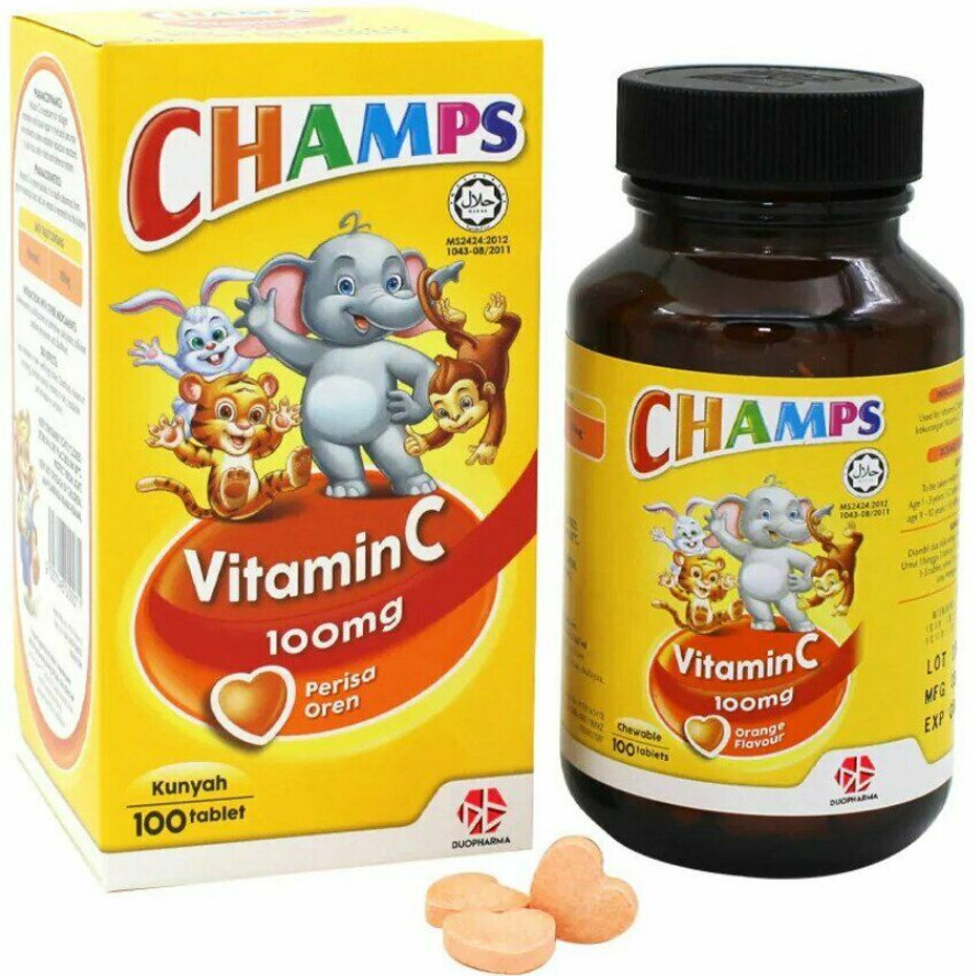 OFFER 3x BOX Champs Chewable Vitamin C 100mg for Kids (Orange Flavor) 100s NEW