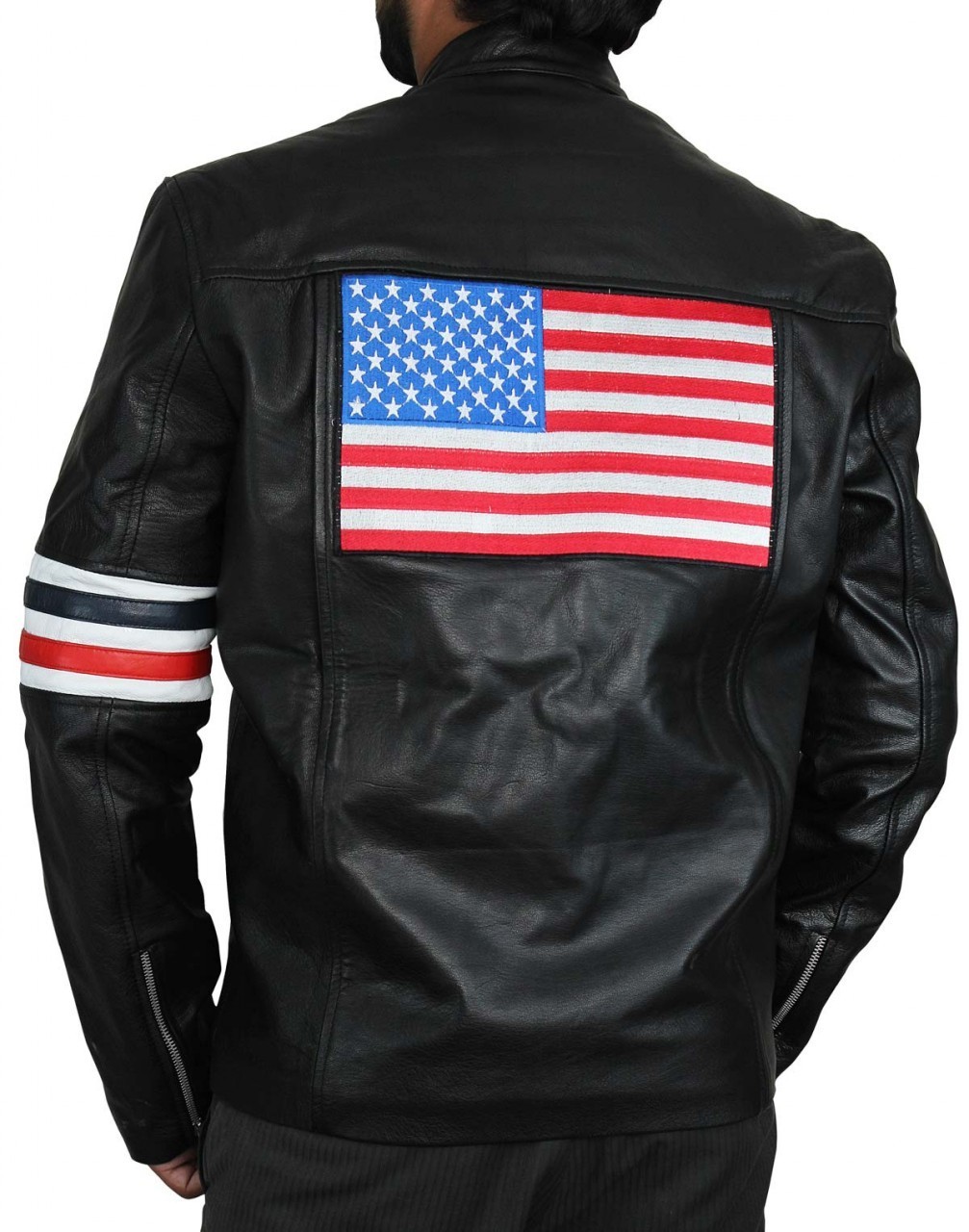 Easy Rider Men's Red White and Blue Stripe Front Zip Motorbike Leather ...