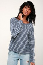 LOVE! Salt Air Washed Navy Blue Striped Sweatshirt - Amuse Society - XS - $27.00