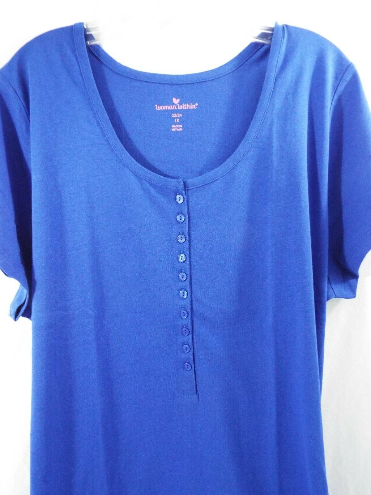 Women's Plus Size Henley T Shirt in Royal Blue Short Sleeves - Tops