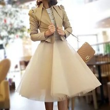 Nude Knee Length High Waist Tulle Midi SKIRT Custom Plus Size Party Skirt