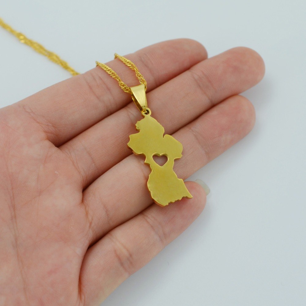 Map of Guyana Pendant Necklace Women/Men Gold Color Guayana Jewelry