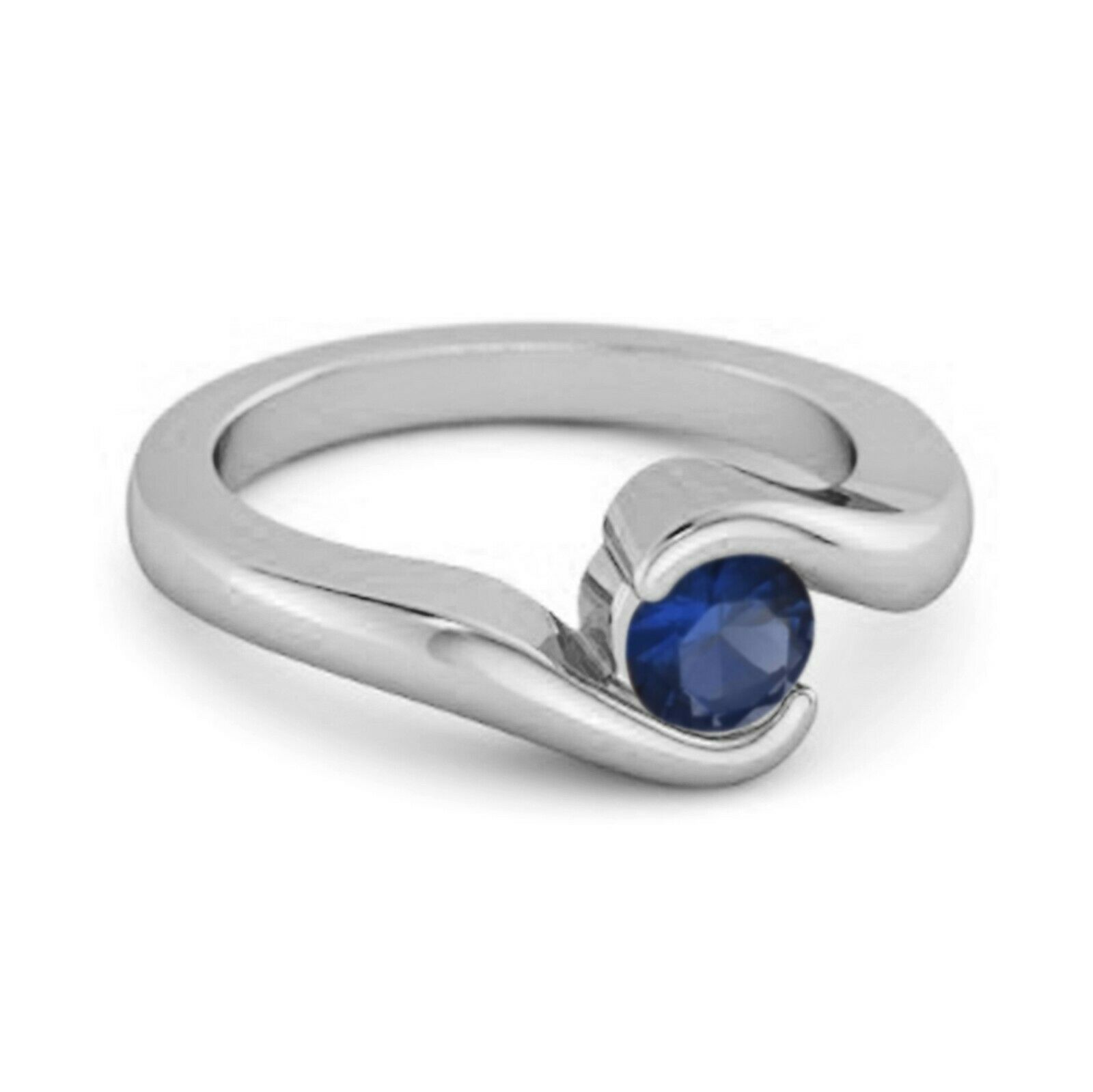 Ocean Wave 9k White Gold 0.10 Ctw Blue Sapphire Women Wedding Ring