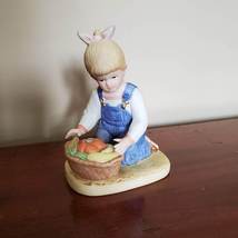 Vintage Girl Figurine, 1980s Porcelain Homco Denim Days children figurines