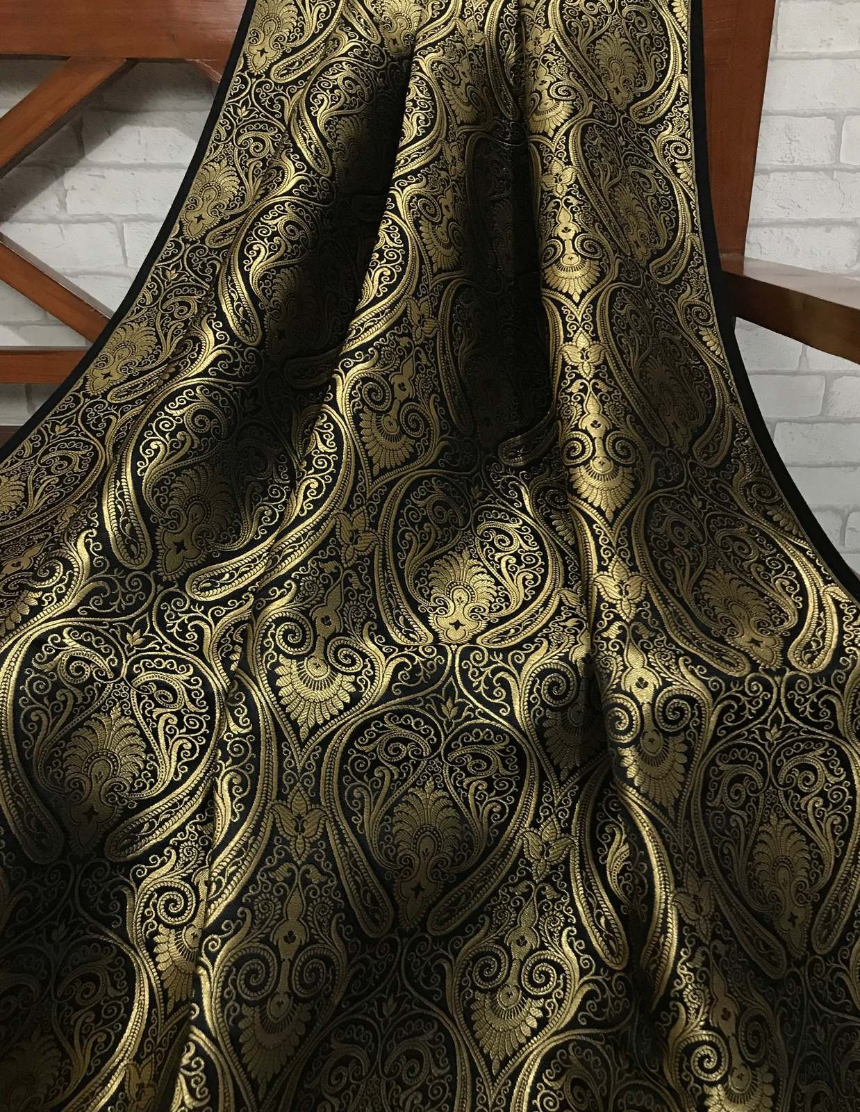 10%OFF Brocade Fabric, Kimkhab ,Black and Gold fabric by the yard/Meter NFAF144