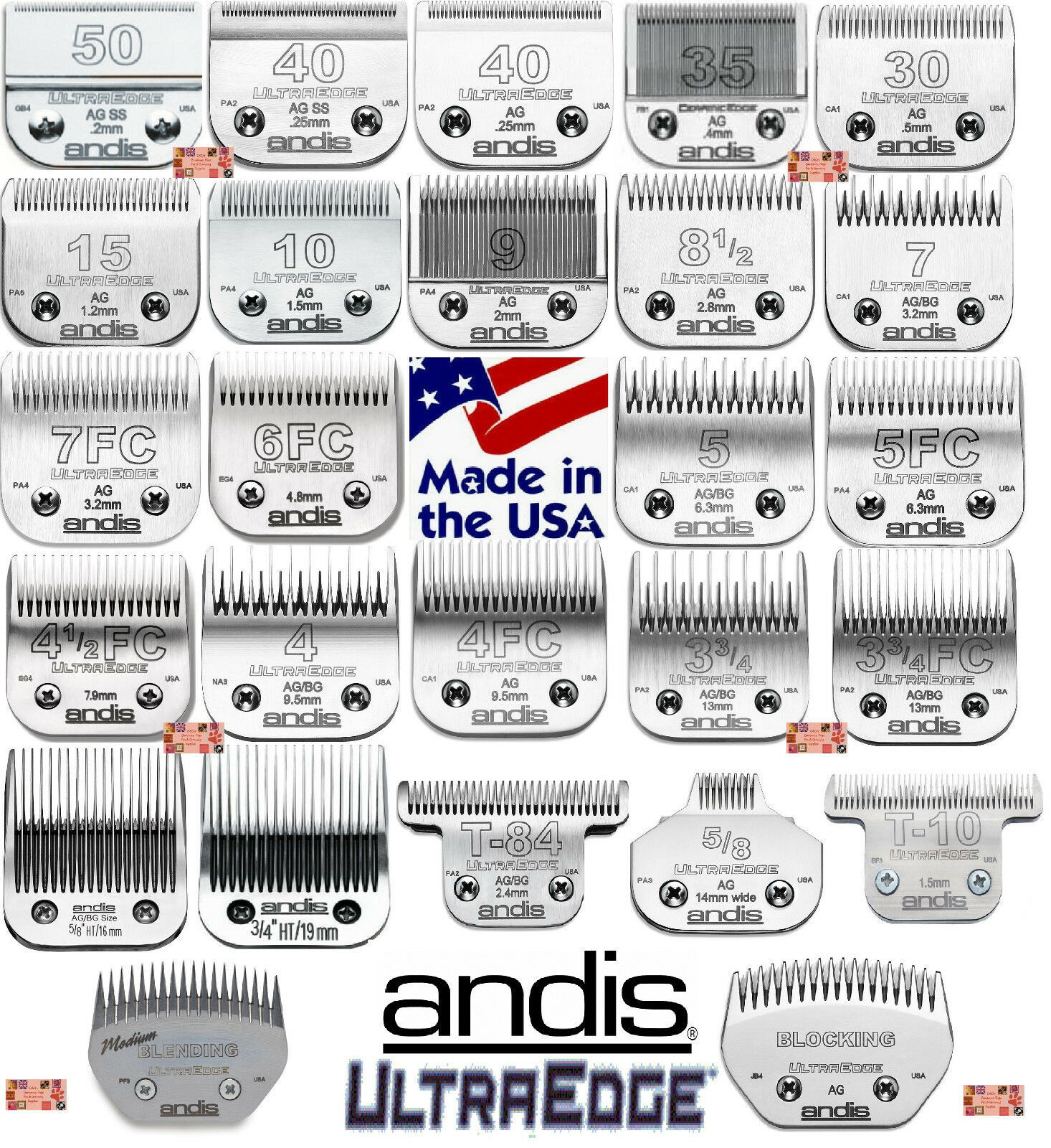 ANDIS UltraEdge Steel Blades*Fit AG BG,Oster A5 A6,Wahl KM Clippers Pet Grooming